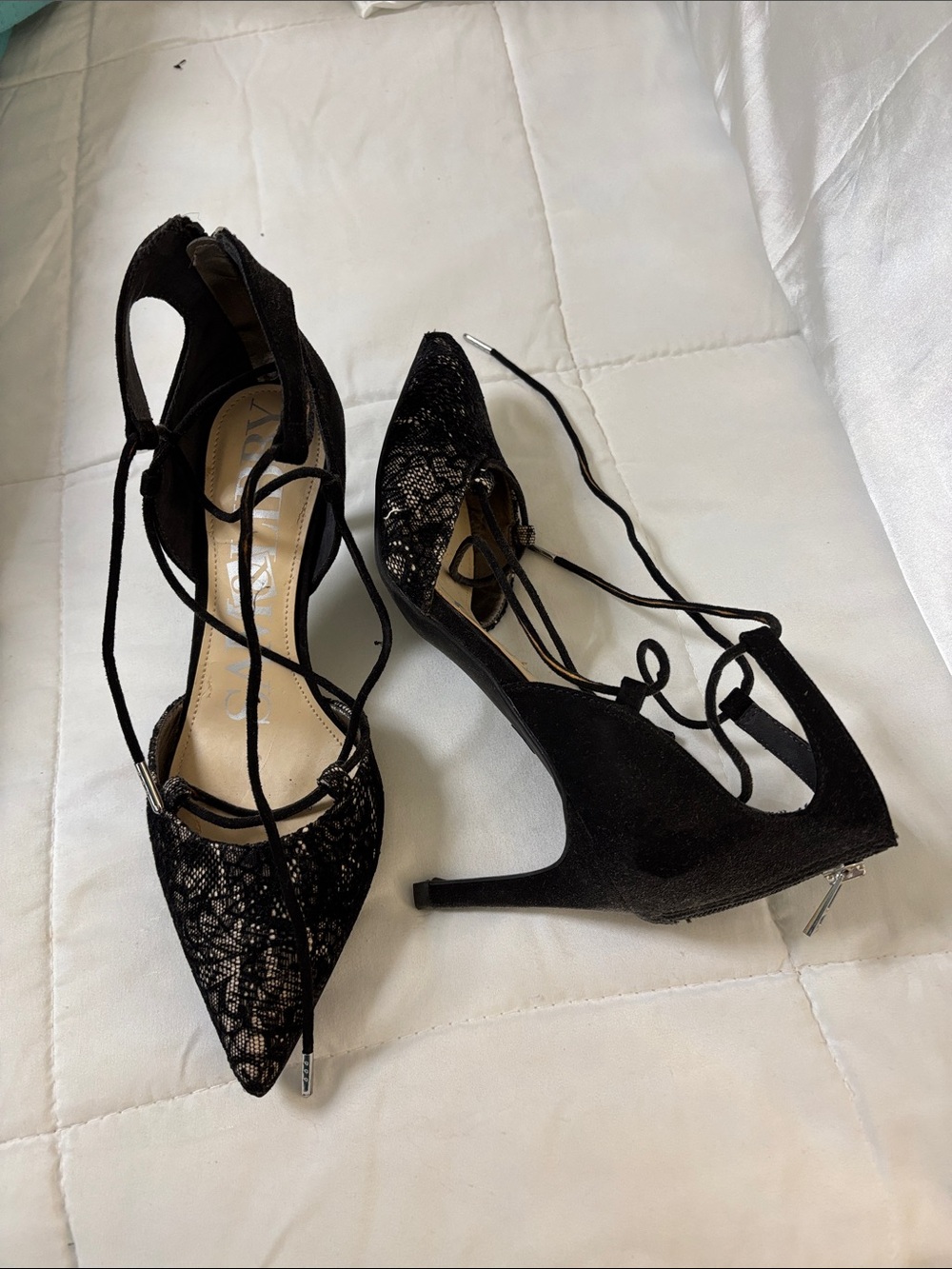 Sam & Libby Black Lace-Up Pointed Toe Stiletto Heels